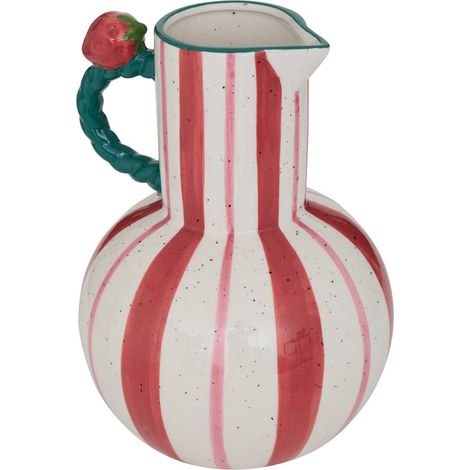 Vase Fruity Rayé Rouge et Blanc en Grès avec Anse 18,5x17,5x25 cm - Atmosphera créateur d'intérieur