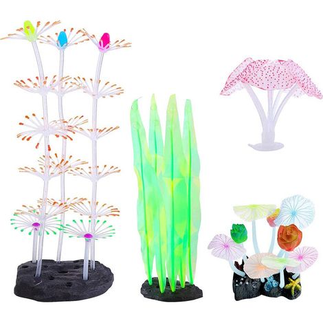 Lot de 4 méduses décoratives lumineuses pour aquarium, accessoire de décoration réaliste pour bac à poissons (1/5)