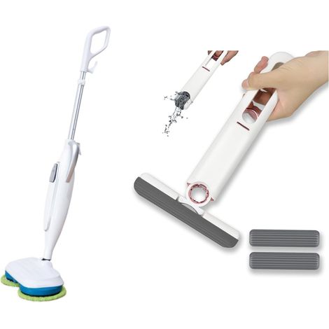 Venteo - BALAI ELECTRIQUE ET MINI MOP NETTOIE TOUT - Balai vapeur automatique - Double tête rotative - Eponge pour Salle de Bain, Cuisine, Bureau, Salon, Voiture - Manche intégré (1/5)