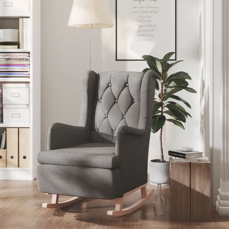 Fauteuil avec pieds à bascule en bois d'hévéa Gris clair Tissu (1/5)