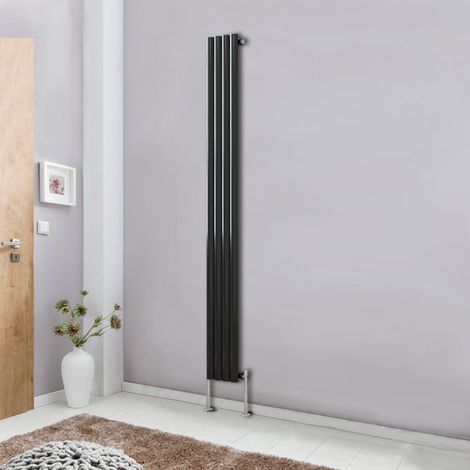 NRG Black Modern Designer Radiator Oval Column Central Heating Rads Vertical Single 1800x236mm (1/5)