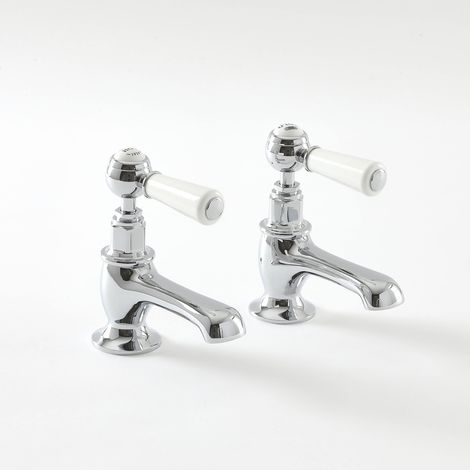 Milano Elizabeth Bathroom Basin Pillar Taps - Chrome & White (Lever Handles) (1/5)