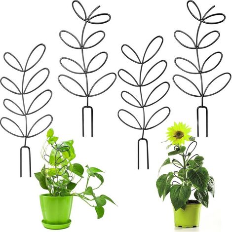 small metal plant supports for potted plants, for climbing plants, leaf-shaped supports (black) (1/5)