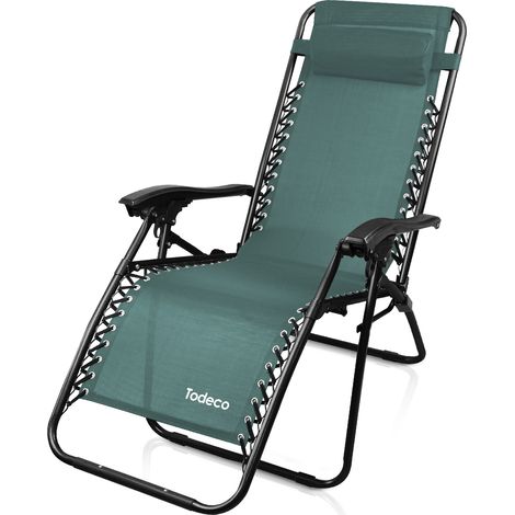 Todeco Liegestuhl klappbar, Sonnenstuhl mit abziehbare Kissen, Max Belastbarkeit 100kg, Strandliegestuhl leicht, Grün (1/9)