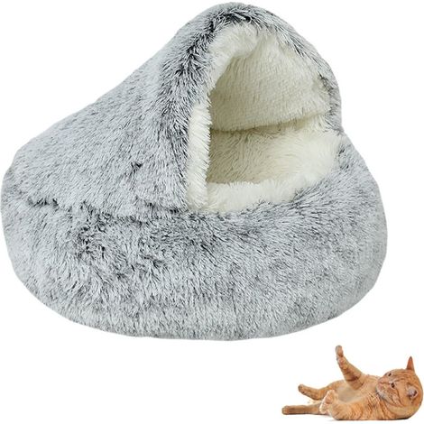 Nid d'hiver chaud en forme de coquillage pour chat, lit pour chat semi-entouré, niche fermée pour chien (1/5)