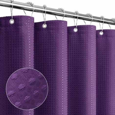 Cortina de ducha pequeña, de 36 x 72 pulgadas, de tejido estrecho con textura de media gofre, impermeable, lavable a máquina, color morado.
