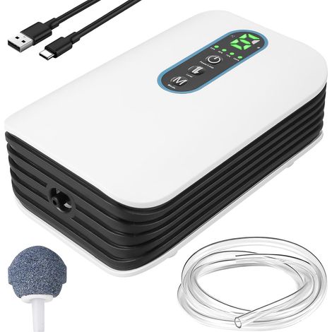 Aquarium Air Pump, 2600mAh Battery, 3L/min, 6 Levels Adjustable Air Flow, Ultra Quiet USB for Fish Tank, Garden Pond, Outdoor Fishing (1/5)