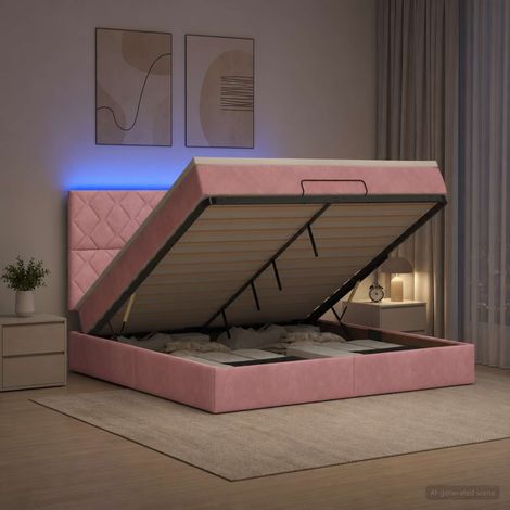 vidaXL Lit coffre avec matelas et LED Rose 180 x 200 cm Velours (1/5)