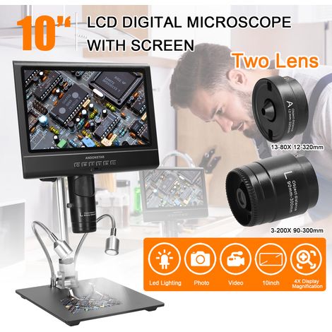 Microscope numérique professionnel 1080P, écran LCD 10 pouces, grossissement 4X, support de soudure, prise de photos, enregistrement vidéo, établi de maintenance (1/5)