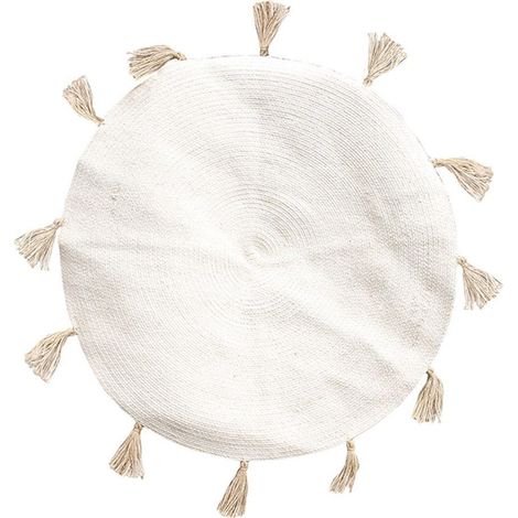 Tapis rond coton pompon beige 90 cm (1/3)