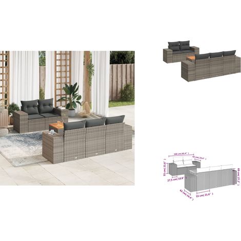 Salon de jardin 6 pcs avec coussins gris résine tressée - Salon De Jardin - Meuble Extérieur - Salon D'extérieur - Set De Jardin - Résine Tressée (1/3)