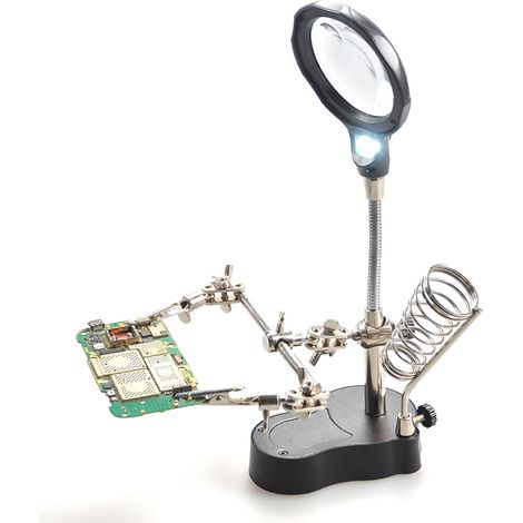 Lötstation mit Vergrößerungsglas und LED-Lampe, inklusive zusätzlicher Klemmen für die Reparatur von Hardware (1/5)