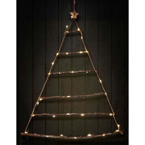 Holzbaum hängend mit Lichterkette 40 LED - Batterie betrieben