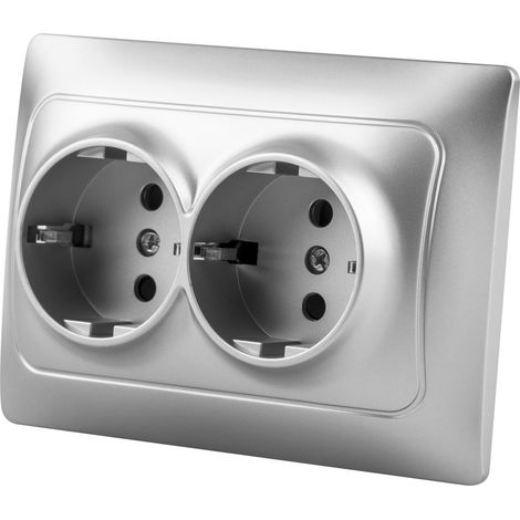 Base doble schuko empotrar onlex plata universal 16a (1/2)