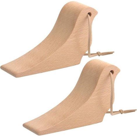 Cale Porte Bois,Lot de 2 Blocs Forme d'oiseau Porte en Bois,Butoir de Porte en Bois de Hêtre,Arrêt de Porte avec Lanière Protège Sols (1/5)