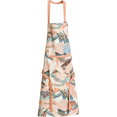 Tablier de Cuisine en Coton Recyclé Motif Marin Poissons et Tortues 72 x 85 cm - PANGIVO