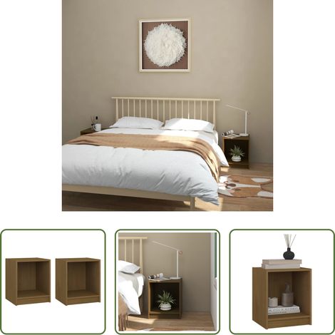 Table de chevet marron miel - Tables de chevet 2 pcs Marron miel 35,5x33,5x41,5 cm Pin massif (1/5)