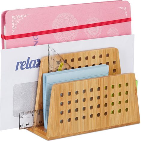 ALLIANDISRelaxdays Rangement papiers bureau, Range-documents, Porte-lettres, 2 Compartiments courrier perforés, Format A5, nature (1/4)