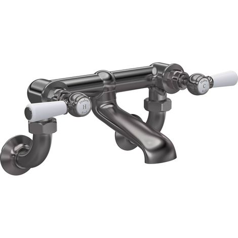 Hudson Reed White Topaz Lever Bath Filler Tap Wall Mounted - Brushed Pewter (1/2)