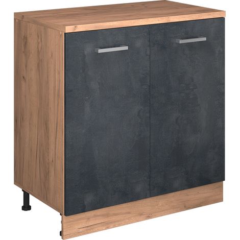 Armario de cocina para techo inclinado R-Line, Hormigón negro, 80 cm sin inclinación con 2 puertas, Vicco (1/5)