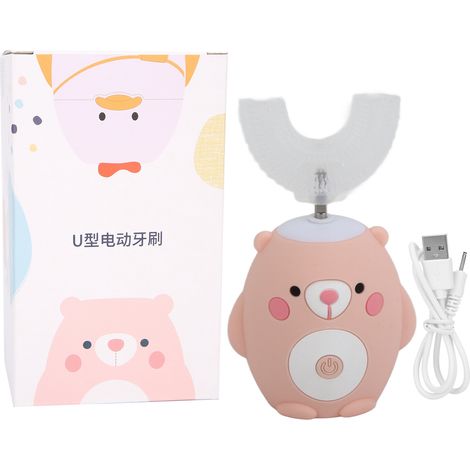 Brosse à dents électrique automatique enfant oursons mignons motif en U rose (1/5)