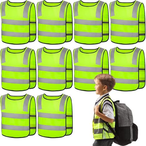 Chalecos de seguridad para niños, juego de 10 chalecos reflectantes de seguridad para niños para bicicletas (de 3 a 12 años), para correr al aire libre, andar en bicicleta y practicar deportes.