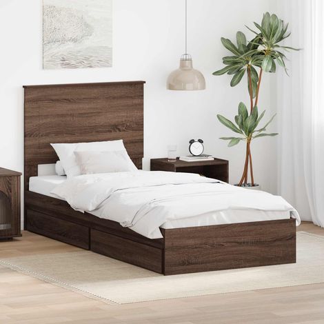 Aufbewahrungsbett Braun Eichen-Optik 75 x 190 cm Holzwerkstoff
