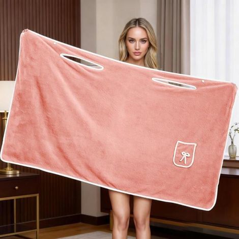 Kilt serviette de sauna pour femme, sans manches avec poches, couleur rose clair, dimensions 80x145 cm, tissu doux, idéal pour spa, piscine, gymnase, plage et voyage (1/5)