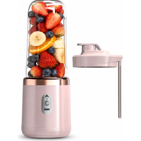 Blender Portable Rechargeable Rose avec Gobelet et 6 Lames en Acier Inoxydable, pour Jus et Smoothies (1/5)
