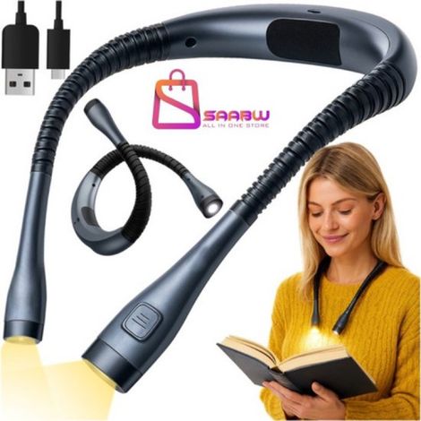 Lampe de lecture LED à tour de cou rechargeable USB-C – Lampe de lecture flexible pour livre et lit – 3 couleurs d'éclairage – Mains libres – Gris – 55974 (1/5)