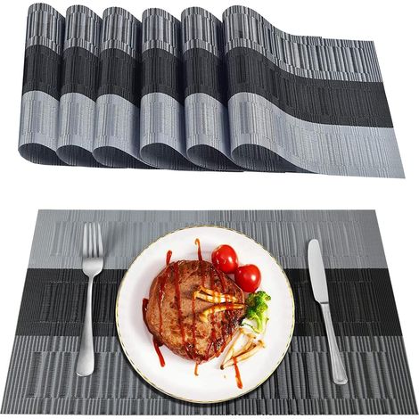 PVC-Tischsets, 6er-Set, rutschfest, abriebfest und hitzebeständig, leicht zu reinigen und zu verstauen, 45 × 30 cm, abwaschbar