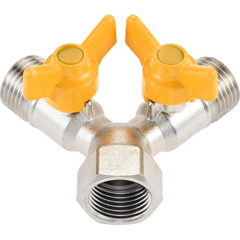 Vanne de commutation, G 1/2" (20 mm) en Y, répartiteur 2 distributeurs, raccord d'eau avec robinets d'arrêt indépendants pour pommeau douche, lave-linge, tuyau d'arrosage -