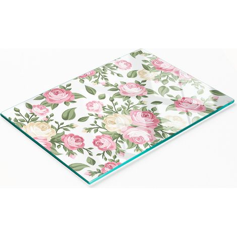 Tabla de servir de cocina de vidrio templado con diseño de rosas, 80x52 cm. (1/5)