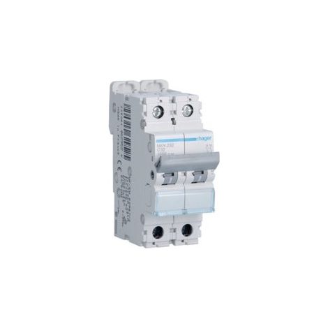 Disjoncteur 2 Pôles 10-15kA courbe C 32A 2 modules HAGER NKN232 (1/2)