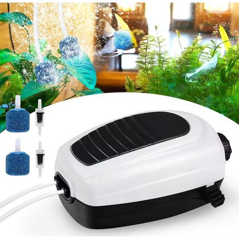 Bomba de aire para acuario - Bomba de oxígeno - Cuidado de peces - Doble salida - Potencia de 3,5 W - Negra (1/5)