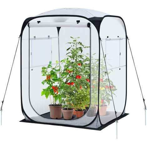 Serre pop-up pour tomates - Stable - Avec bâche en polyéthylène et fenêtre - Petite serre - Résistante à l'hiver - Pour une croissance optimale des plantes - Blanc (1/5)