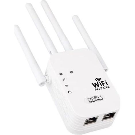 Potente repetidor WiFi, 1200 Mbps, potente amplificador WiFi, doble banda 5 GHz y 2,4 GHz, extensor WiFi con WPS y modo 4, hasta 120 m², compatible con todas las cajas de Internet (1/4)