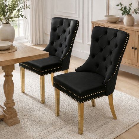 Esszimmerstuhl aus schwarzem Samt mit goldenen Beinen, 2er-Set HAVRYA (1/5)