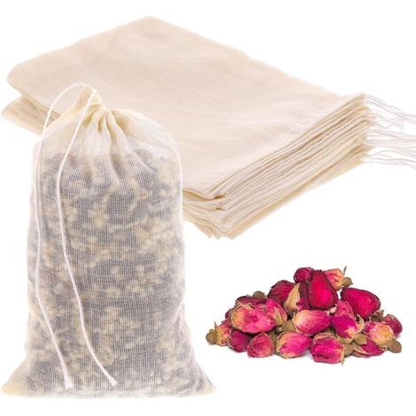 20 bustine di erbe aromatiche, bustine di erbe da cucina, bustine di tè in cotone, ecologiche e riutilizzabili, sacchetto in mussola con coulisse per tè, caffè, filtro, spezie (10 x 15 cm)