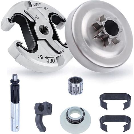 Pignon et Embrayage pour Husqvarna 345 445 340 450, Pignon de Chaîne .325'' pas 6 dents + Tambour d'embrayage + Roulement Pièces de Rechange Tronçonneuse Accessoire Kit 8 en 1