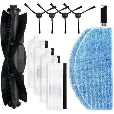 Remplacement compatible avec robot aspirateur Honiture G20 / G20 Pro, 1 brosse rotative, 4 brosses latérales, 4 filtres Hepa, 2 lingettes serpillière accessoires de rechange,1outil de nettoy, (1/4)