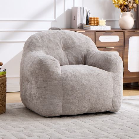 Fauteuil pouf XXL fausse fourrure gris clair HAVRYA (1/5)