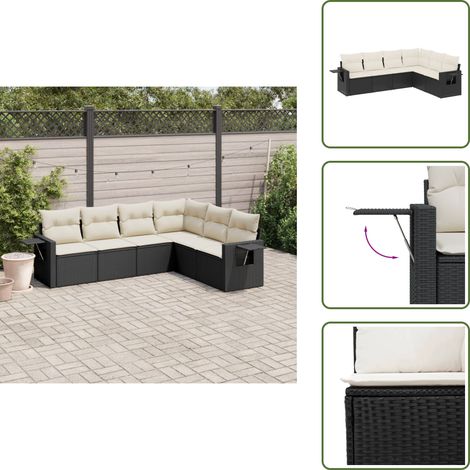 The Living Store 6-tlg. Garten-Sofagarnitur mit Kissen Schwarz Poly Rattan - Gartensorte - Gartenmöbelset - PE-Rattan Möbel - Outdoor Lounge Set - Balkonmöbel