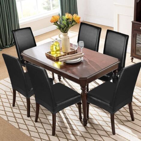 Lot de 4 housses de chaise en cuir synthétique solide étanche pour salle à manger, Noir , 4-Stück