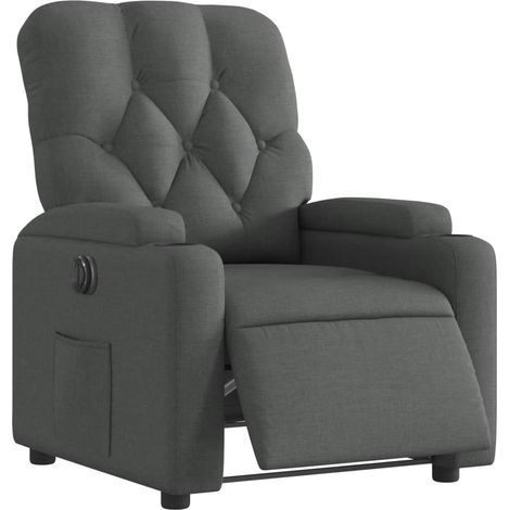 Poltrona relax porta TV con comodissima funzione reclinabile elettrica in tessuto grigio scuro DEC028341