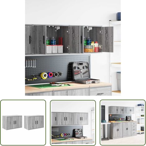 vidaXL Garagen-Wandschränke 2 Stk. Grau Sonoma Holzwerkstoff (1/5)