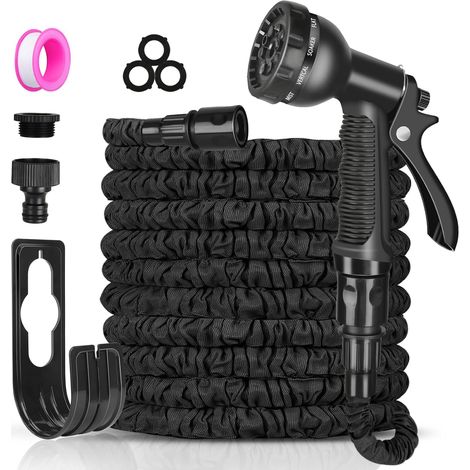 Tuyau d'arrosage extensible - Tuyau d'arrosage flexible et extensible de 100 pieds, léger, étanche, avec pulvérisateur à 8 fonctions (1/4)