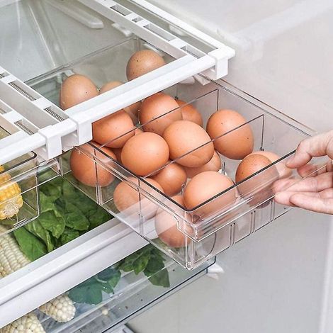 Bac de rangement pour réfrigérateur, organiseur de tiroir coulissant pour réfrigérateur, boîte de rangement à support transparent (1/5)