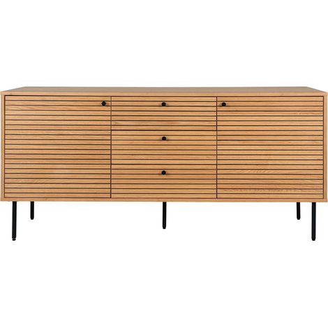 Buffet 2 portes 3 tiroirs en bois et métal L150cm - Bois clair - KYOTO (1/5)