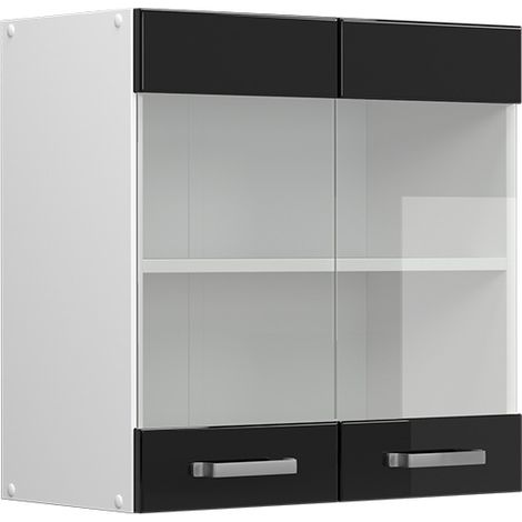 Mobile da cucina in vetro R-Line, Nero lucido, 60 cm, Vicco